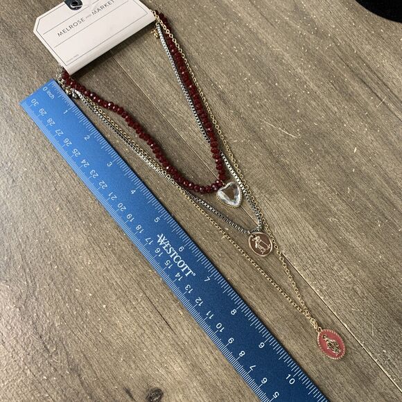 Melrose and Market Multi-Layer Long Necklace Set Miraculous Heart Pendant Charm - Picture 12 of 12